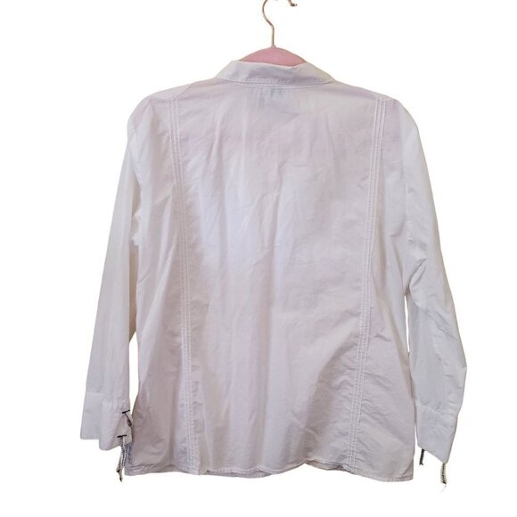 Calvin Klein Vintage White Cotton Blouse Unique Lace Up Cuffs Size XL - Picture 2 of 6